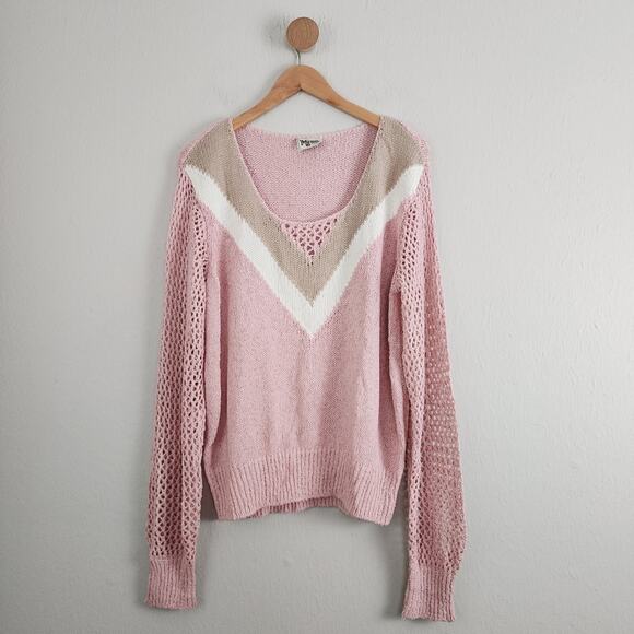 Show Me Your Mumu Daveny Pink Chevron Knit Sweater Sheer Sleeves XL - Picture 5 of 13